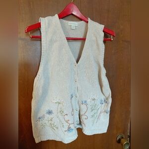 Appleseeds Beige Floral Embroidered Cardigan Vest